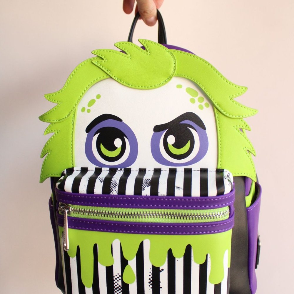 Loungefly Beetlejuice Backpack, New With Tags, Green and Purple, Pockets